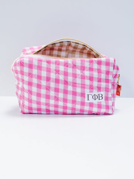 Gamma Phi Beta Gingham Quilted Makeup Bag