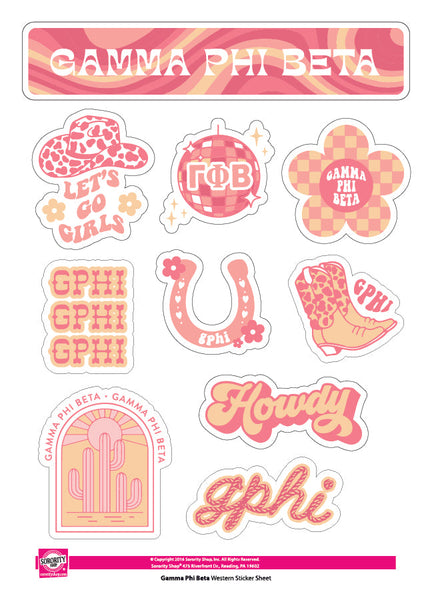 Gamma Phi Beta Western Disco Sticker Sheet