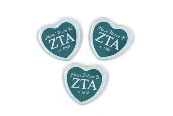 Zeta Tau Alpha Heart Shaped Button