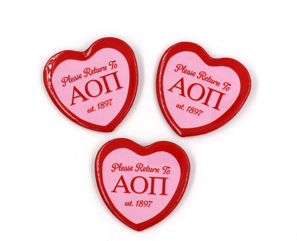 Alpha Omicron Pi Heart Shaped Button