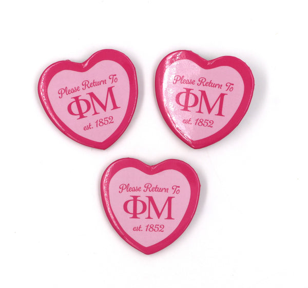 Phi Mu Heart Shaped Button