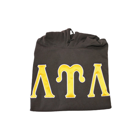 Lambda Upsilon Lambda Brown Satin-Stitch Hoodie with 6" Letters