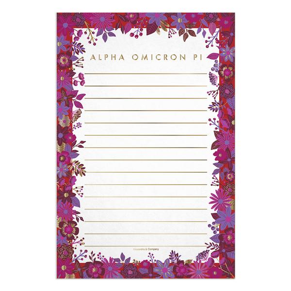 Alpha Omicron Pi Floral Notepad