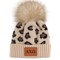 Alpha Chi Omega Leopard Print Pom Pom Beanie