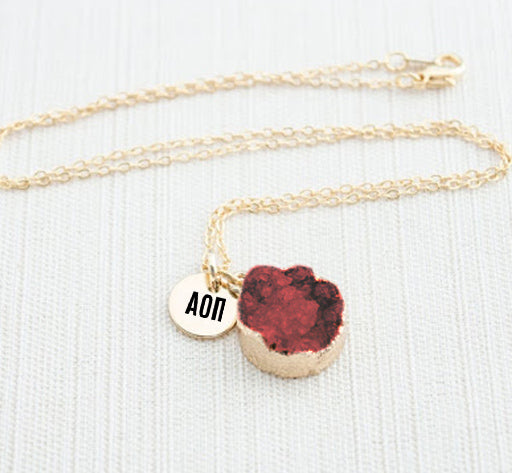 Alpha Omicron Pi Druzy Necklace