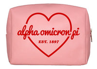 Alpha Omicron Pi Pink & Red Heart Makeup Bag