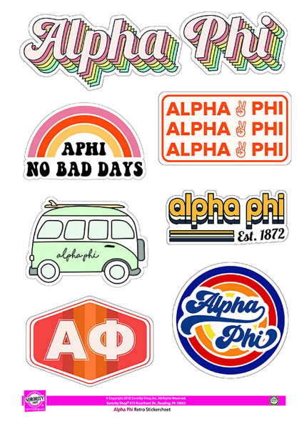 Alpha Phi Retro Sticker Sheet