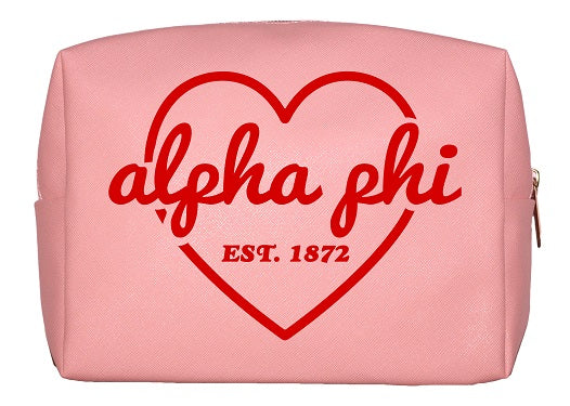 Alpha Phi Pink & Red Heart Makeup Bag