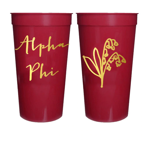 Alpha Phi Sorority Stadium Cup with Gold Foil Print