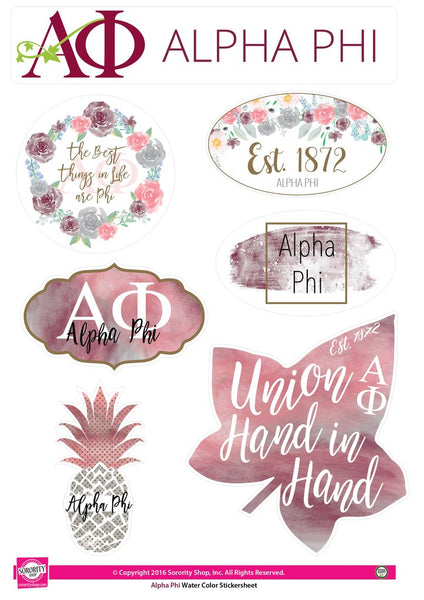 Alpha Phi Watercolor Sticker Sheet