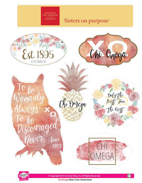 Chi Omega Watercolor Sticker Sheet