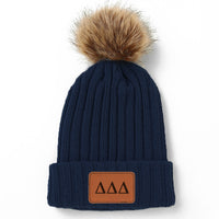 Delta Delta Delta Leather Patch Pom Pom Knit Hat