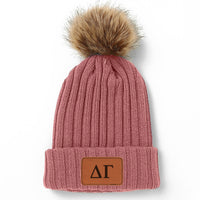 Delta Gamma Leather Patch Pom Pom Knit Hat