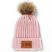 Gamma Phi Beta Leather Patch Pom Pom Knit Hat