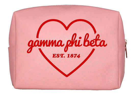 Gamma Phi Beta Pink & Red Heart Makeup Bag