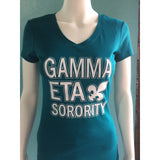 Gamma Eta Fleur De Lis Teal V-Neck - Discontinued