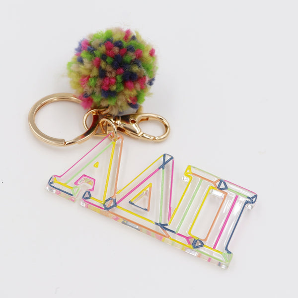 Alpha Delta Pi Color Block Acrylic Pom Keychain