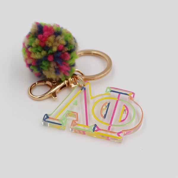 Alpha Phi Color Block Acrylic Pom Keychain
