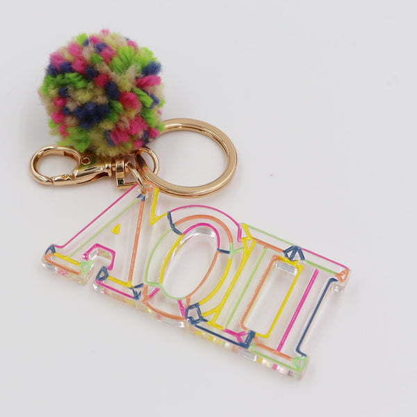 Alpha Omicron Pi Color Block Acrylic Pom Keychain