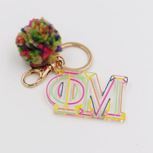 Phi Mu Color Block Acrylic Pom Keychain