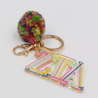 Zeta Tau Alpha Color Block Acrylic Pom Keychain