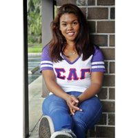 Sigma Lambda Gamma Purple and White V-Neck