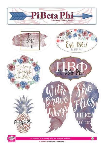 Pi Beta Phi Watercolor Sticker Sheet
