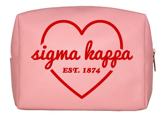 Sigma Kappa Pink & Red Heart Makeup Bag