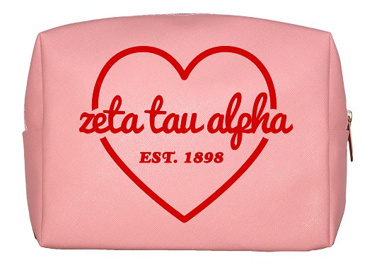 Zeta Tau Alpha Pink & Red Heart Makeup Bag