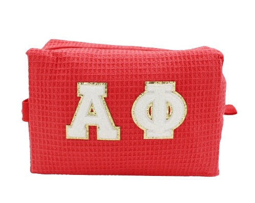 Alpha Phi Waffle Make-Up Bag with Chenille Letters