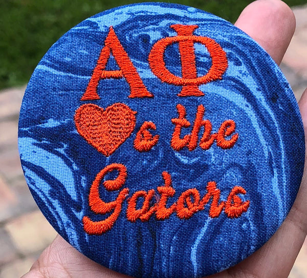 Alpha Phi “Hearts the Gators" Retro Game Day Embroidered Button